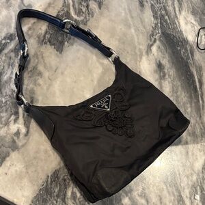 Prada Black Embroidered Shoulder Bag